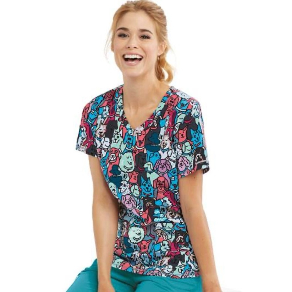 Bundled Sketchers Dog Print Scrub Shirt